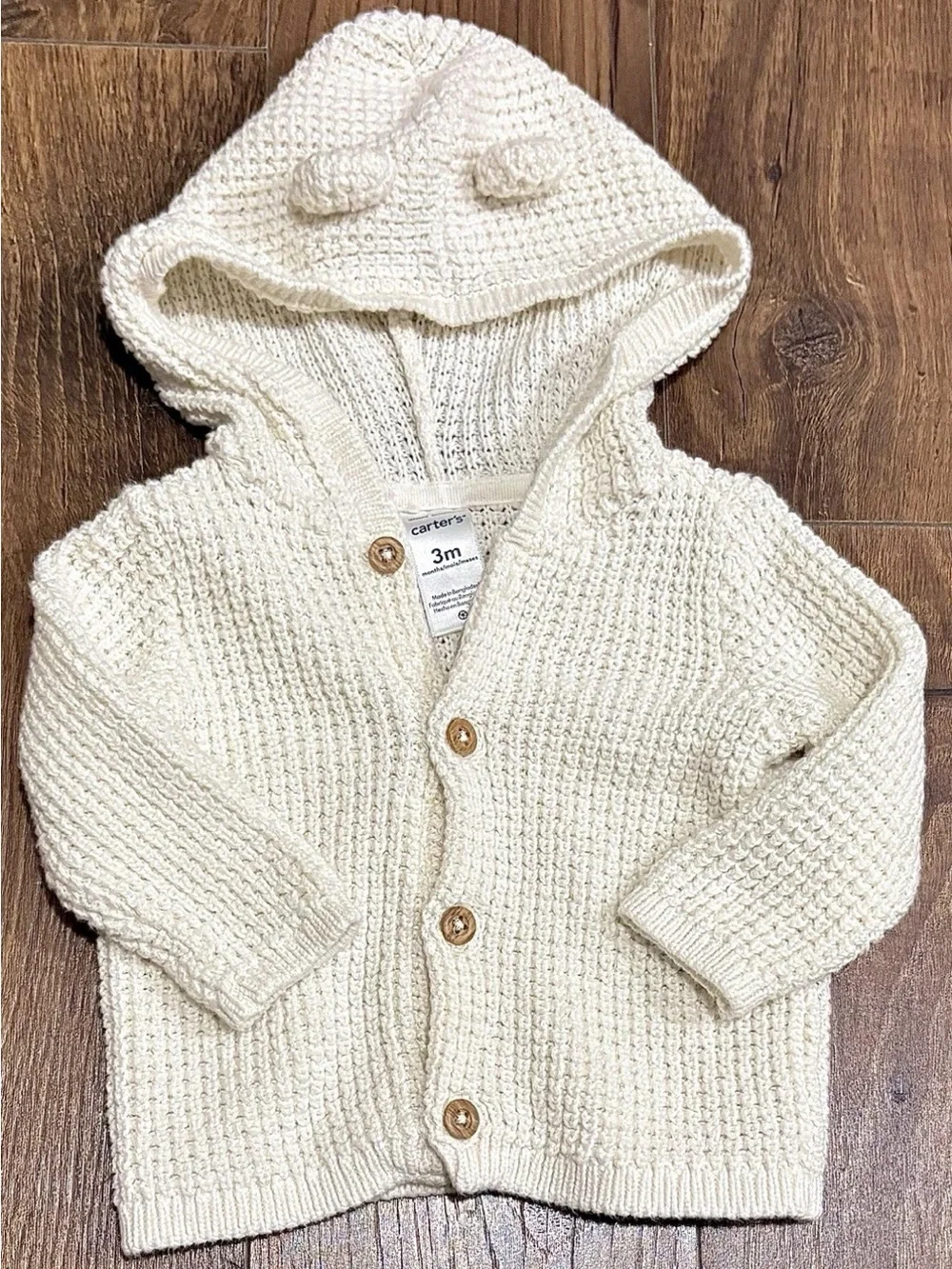 Carter's Cream Hooded Knit Cardigan with Button Front
